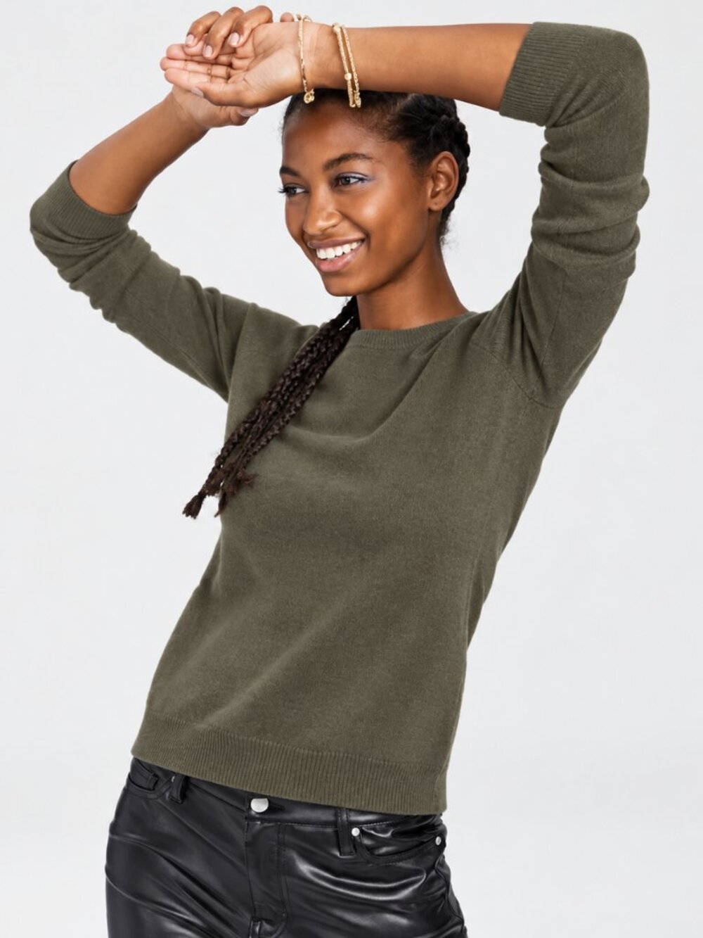 NWT Charter Club Classic Crew Neck 100% Cashmere Jaded Moss Green Sweater L